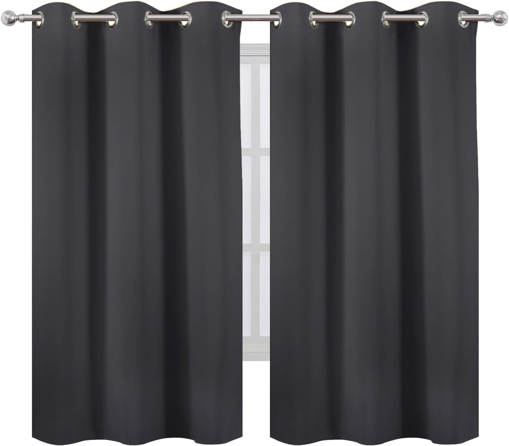 Lemomo Blackout Curtains 42 x 63 inch/Dark Grey Curtains Set of 2 Panels/Thermal Insulated Room Darkening Bedroom Curtains 63 inch Grey