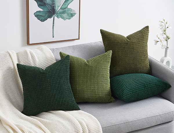 Topfinel Fall Pillow Covers Set of 4 Soft Corduroy Boho Strip Textured OliveGreen Pillow Covers Modern Farmhouse Cute Autumn Home Decor Gre…