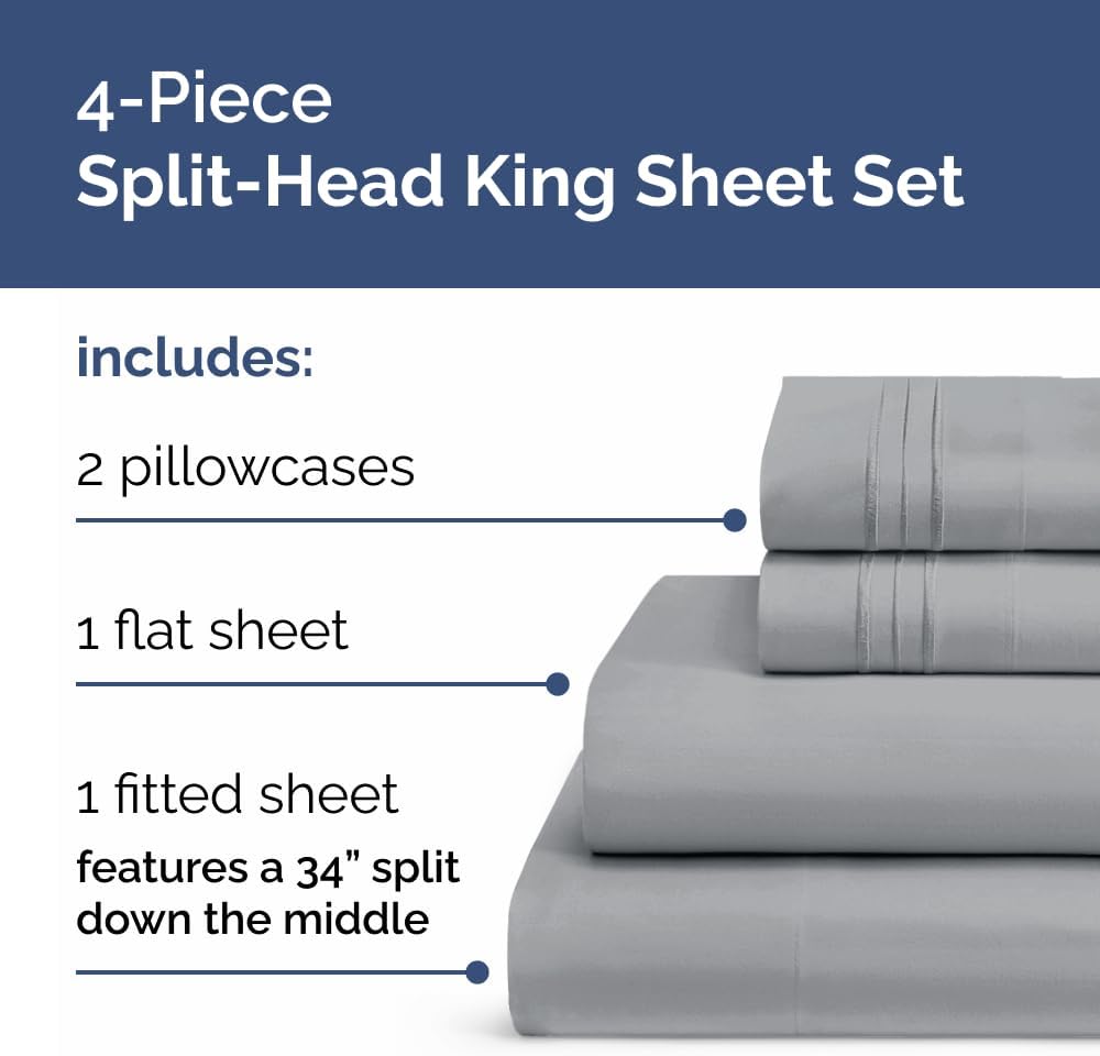 Flex Top Split Head King 4 Piece Sheet Set - Ultra-Soft, Breathable & Cooling Bed Sheets Set - Hotel Luxury Bedding for Women & Men with…