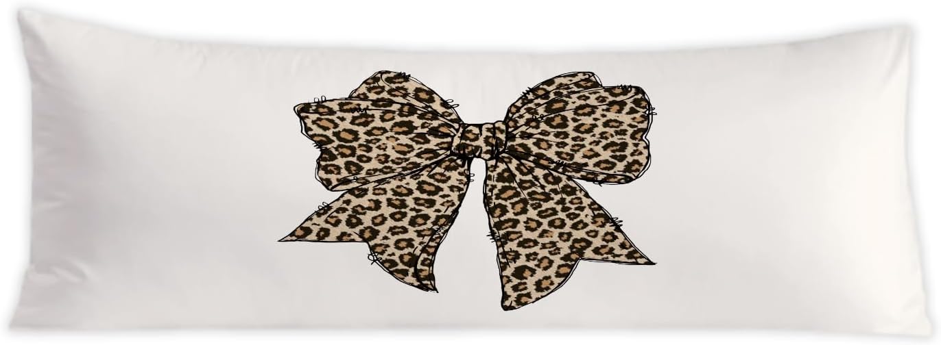 Trendy Coquette Leopard Bow 20x54 Body Pillow Cover, Coquette Room Decor, Cheetah Print Room Decor, Preppy Leopard Print Decorative Long…