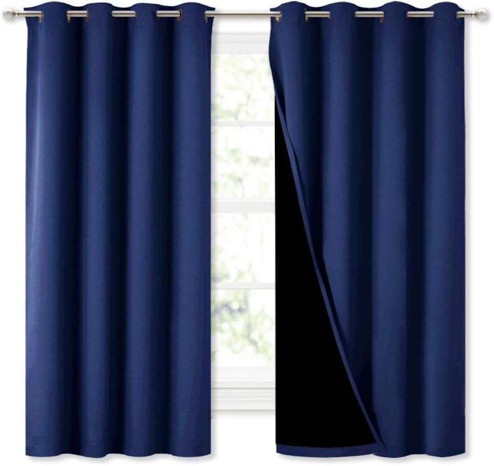 Nicetown 100% Blackout Curtain Panels, Thermal Insulated Black Liner Curtains for Nursery Room, Noise Reducing and Cold Blocking Drapes for…