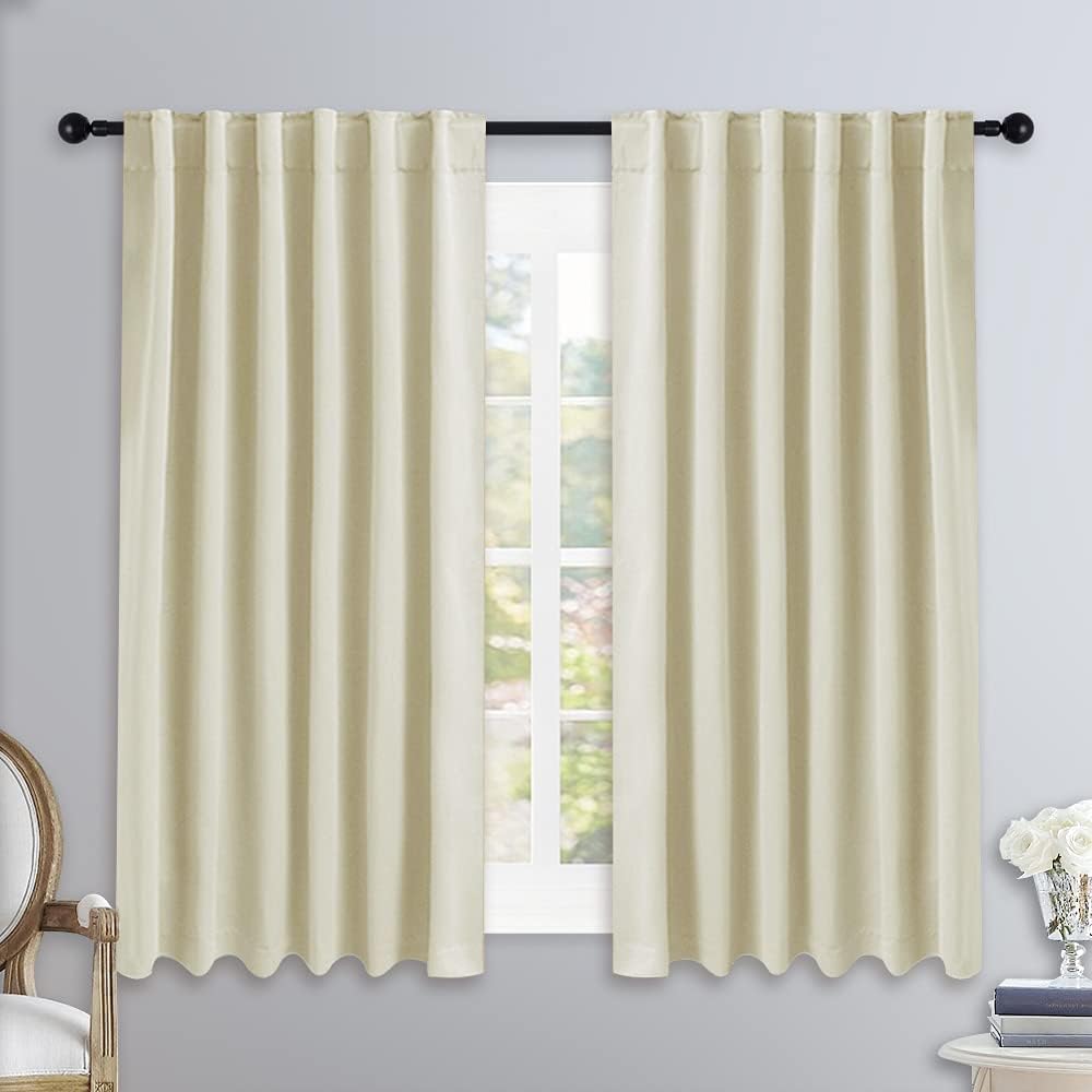 Nicetown Small Window Curtains for Kitchen, Home Decoration Room Darkening Curtains for Laundry, Cupboard (Beige, 52" Wide x 54" Long per P…