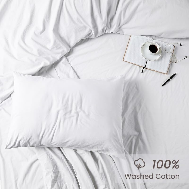 Bioweaves 100% Organic Washed Cotton Percale Weave Pillow Cases Standard Size GOTS Certified Queen Pillow Covers, Envelope Closure – Set of…