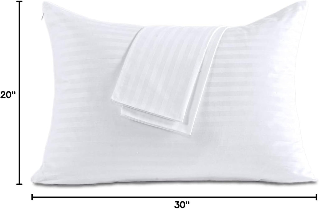 100% Cotton Pillow Protectors with Zipper Queen Size, White Pillow Cases Set of 2 for Home & Hotel, Sateen Soft Cooling Hidden Zippered…