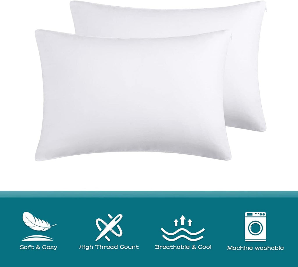 Losafefe 100% Cotton Zippered Pillow Cases King Size Set of 4, Super Soft & Breathable Pillow Protectors with Zipper, White Pillow Case Cov…