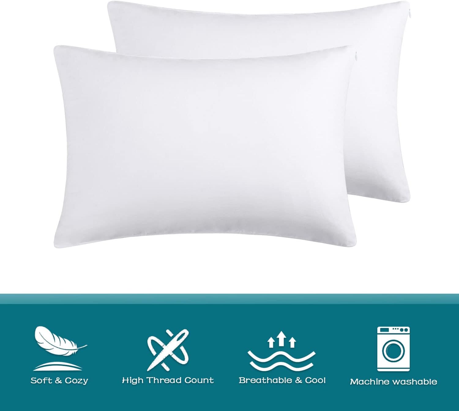 Losafefe 100% Cotton Zippered Pillow Cases King Size Set of 4, Super Soft & Breathable Pillow Protectors with Zipper, White Pillow Case Cov…