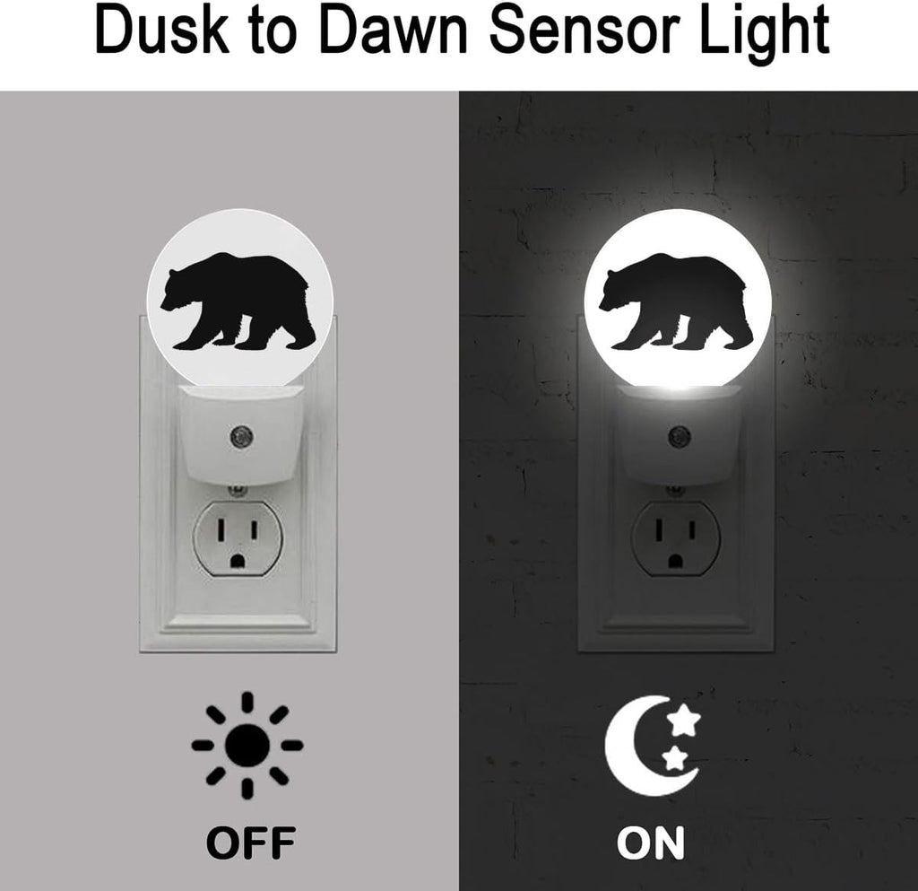 Black Bear Night Light Plug Into Wall Auto Led Sleep Round Lamp for Living Room Hallway Stairs