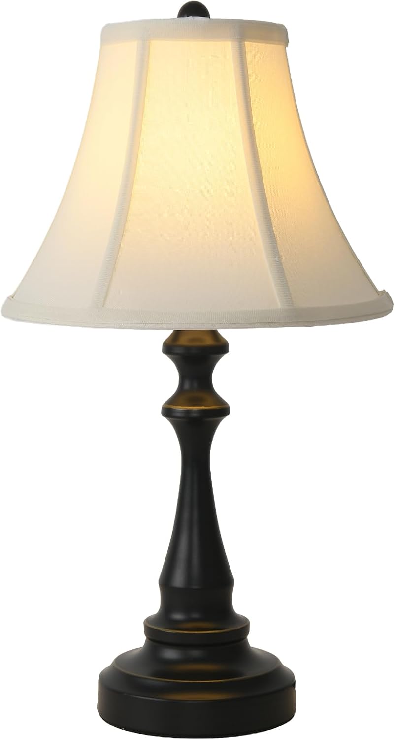 Traditional Table Lamp, Vintage Desk Lamp for Living Room with Fabric Shade, Farmhouse Bedside Lamp Black Finish for Bedroom Nightstand…