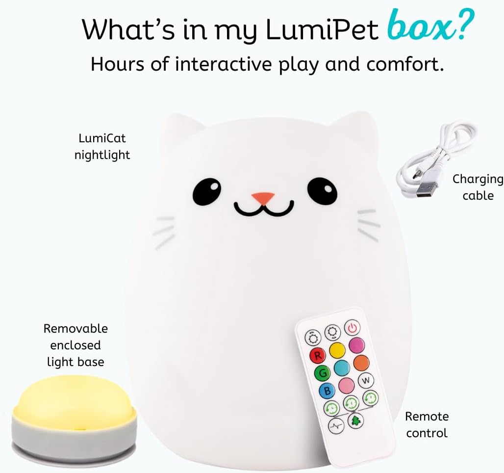 Lumipets Clive the Cat Squishy Silicone Night Light for Kids | Cute Night Light with Remote & Touch Control for Baby & Toddler Bedrooms |…