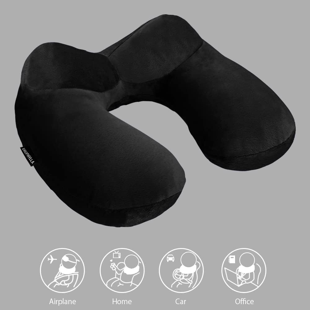 Inflatable Travel Pillow, Soft Velvet Inflatable Neck Pillow for Traveling, Airplanes, Train, Car, Office with Compact Bag, Breathable…