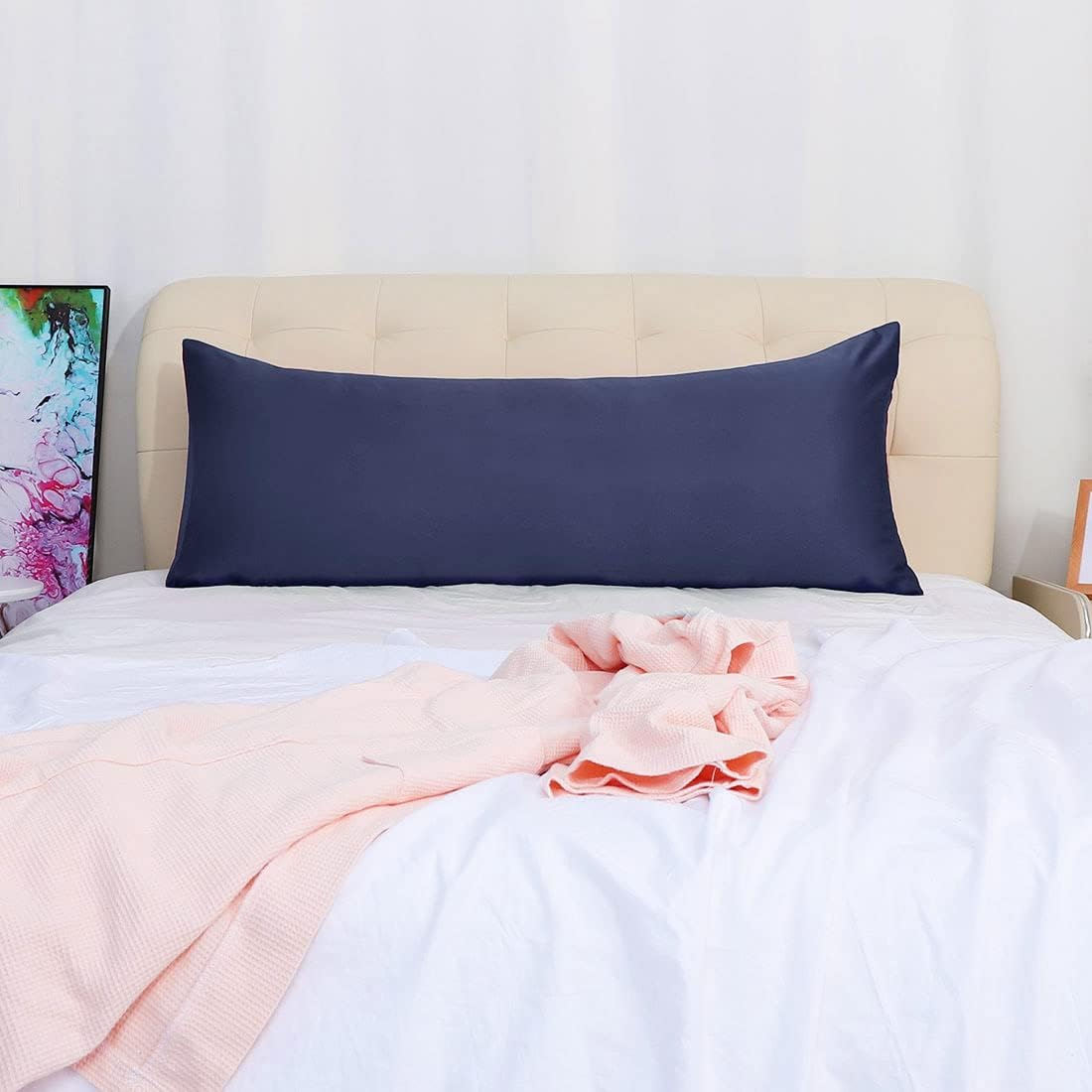uxcell Body Pillow Cover, 20x72 Inch Navy Silky Satin Body Pillowcases for Hair and Skin, Soft Cooling Smooth Pillow Case with Envelope…