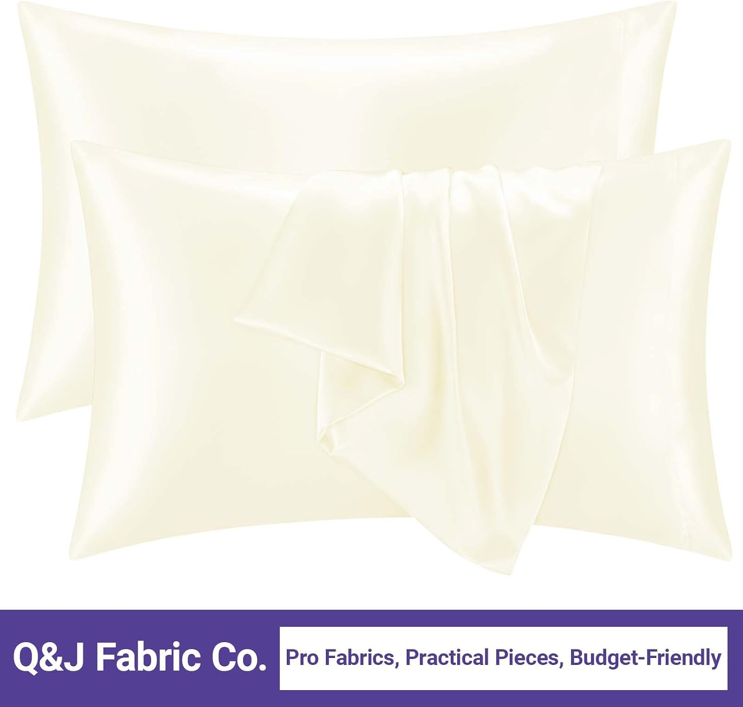 QJFabricCO Q&J Fabric Co. 2 Pack Satin Pillowcase Silk Like Pillow Cases 20x36 inch Beige Cooling Pillow Cases with Envelope Closure for Ha…