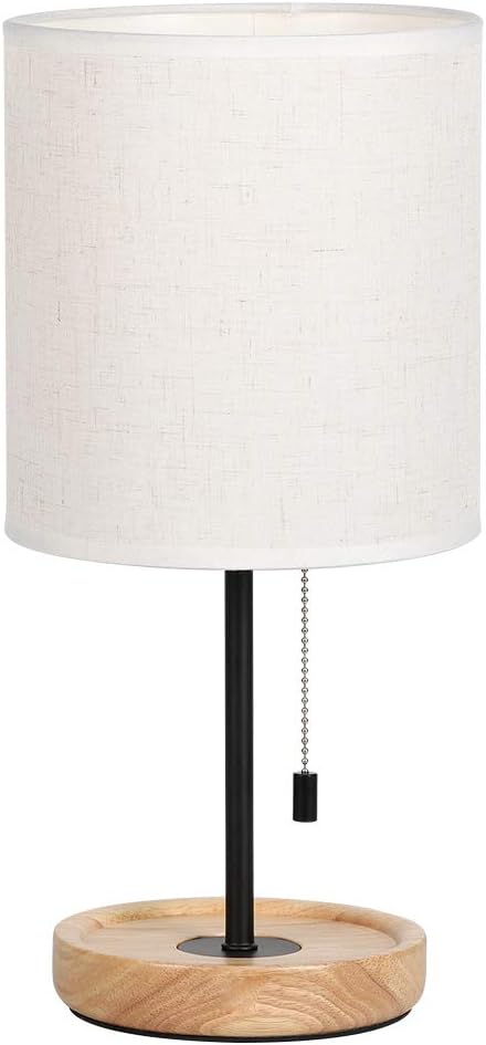 HAITRAL Bedside Table Lamp - Modern Nightstand Lamp with Linen Fabric Shade Wooden Desk Lamps for Bedrooms, Office, College Dorm, Dinning…