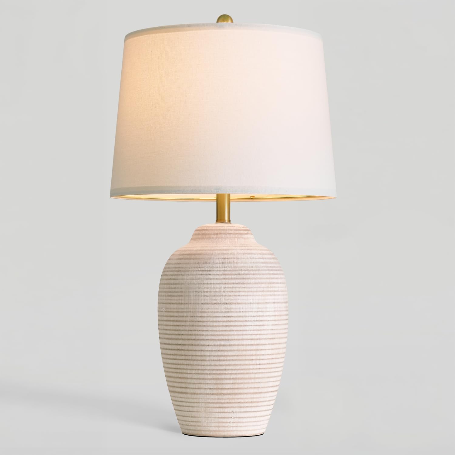 USumkky 29.5" Tall Vintage Ceramic Table Lamp with 5FT Cord - Single Large Rustic Farmhouse Bedside Lamp with Linen Shade & Natural Texture…