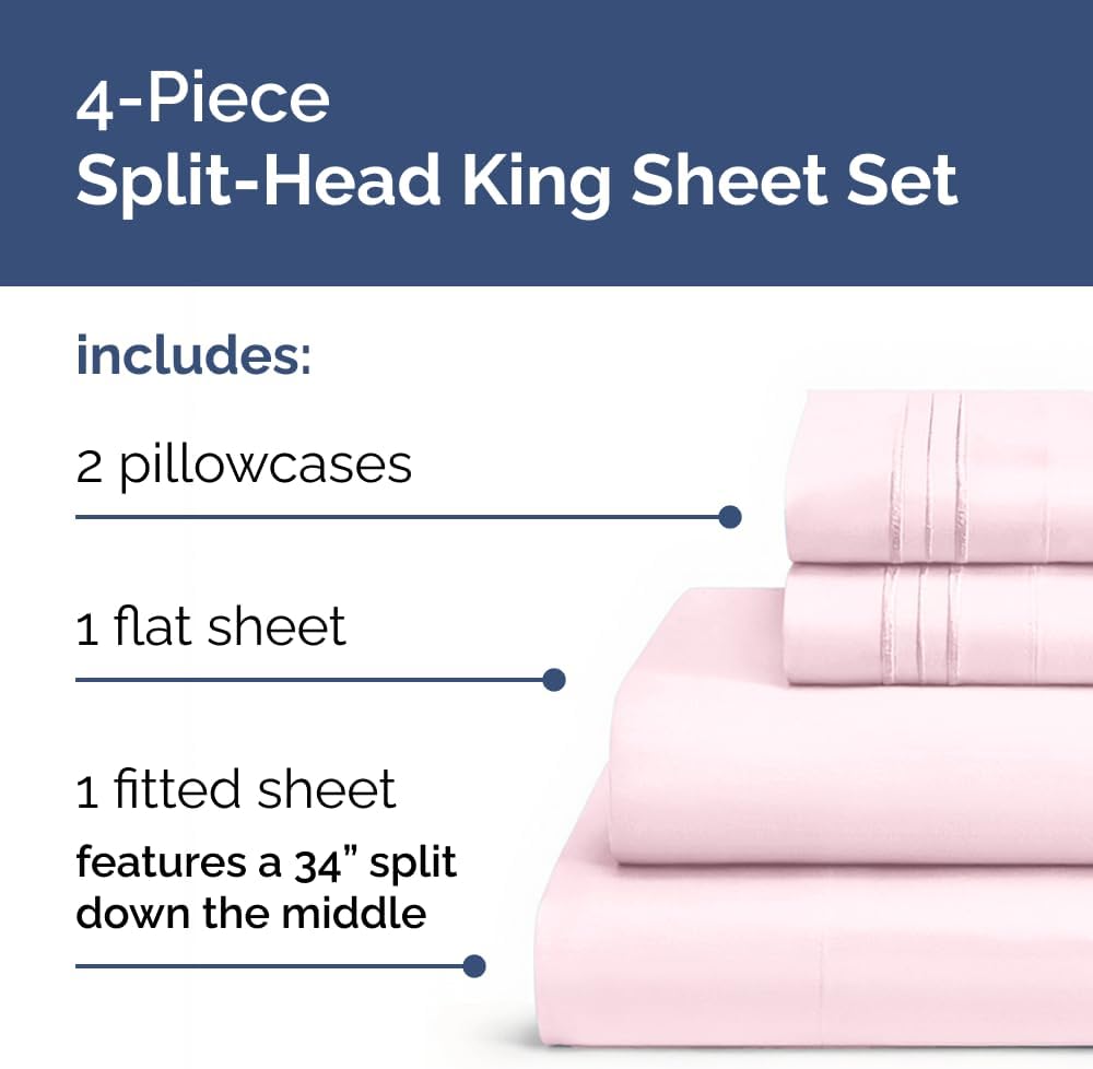 Flex Top Split Head King 4 Piece Sheet Set - Ultra-Soft, Breathable & Cooling Bed Sheets Set - Hotel Luxury Bedding for Women & Men with…