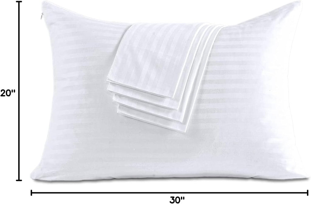 100% Cotton Pillow Protectors with Zipper Queen Size, White Pillow Cases Set of 4 for Home & Hotel, Sateen Soft Cooling Hidden Zippered…
