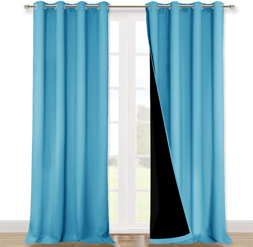 Nicetown Insulated 100% Blackout Curtains, Noise Reducing Performance Drapes with Black Lining, Full Light Blocking Draperies for Overnight…