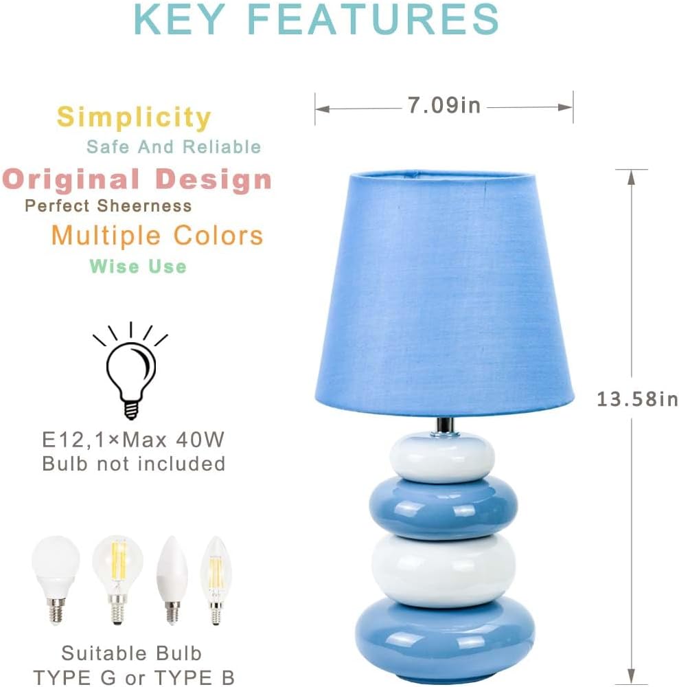 Ange Light Blue Small Table Lamp for Living Room as Bedside Table Lamp for Bedroom, Modern Ceramic Kids Night Table…