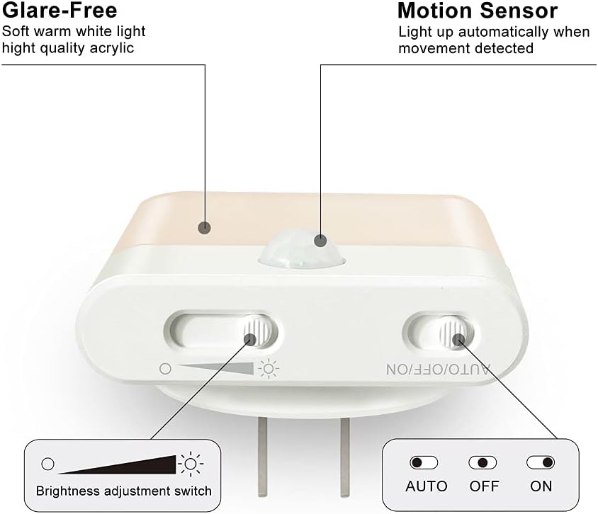 LED Night Light Plug in, Motion Sensor Night Light with Adjustable Brightness 3 Lighting Mode AUTO/ON/Off for Children, Bedroom, Hallway…