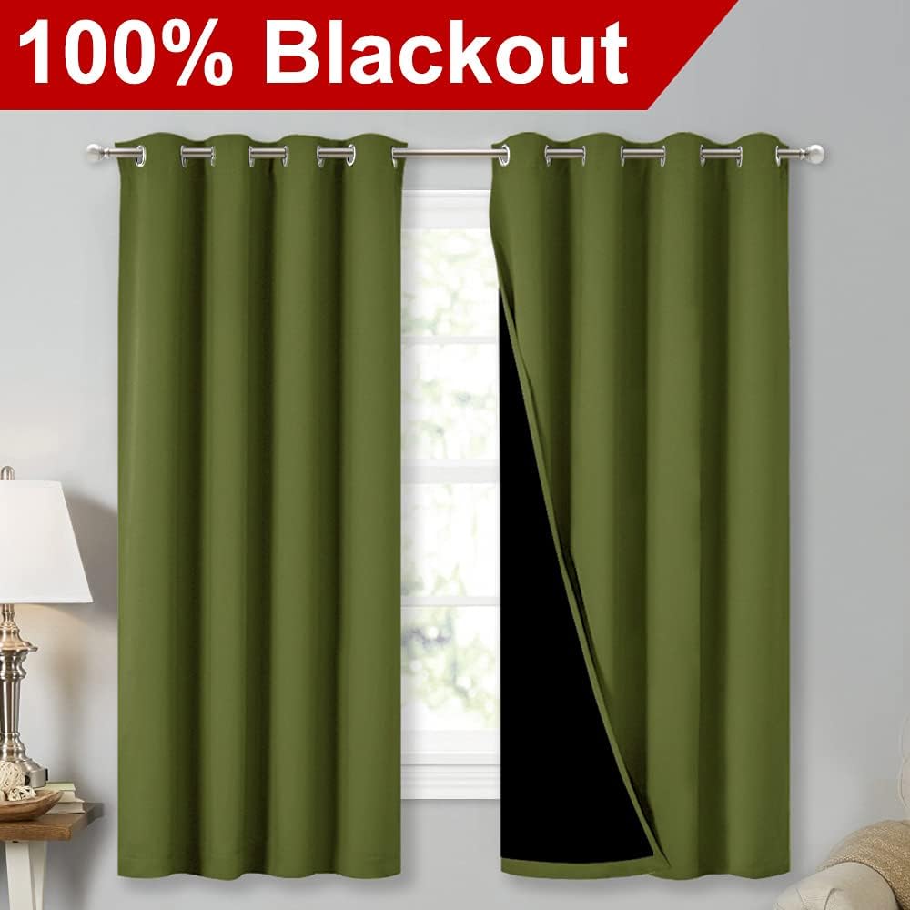Nicetown 100% Blackout Curtain Panels, Thermal Insulated Black Liner Curtains for Nursery Room, Noise Reducing and Cold Blocking Drapes for…