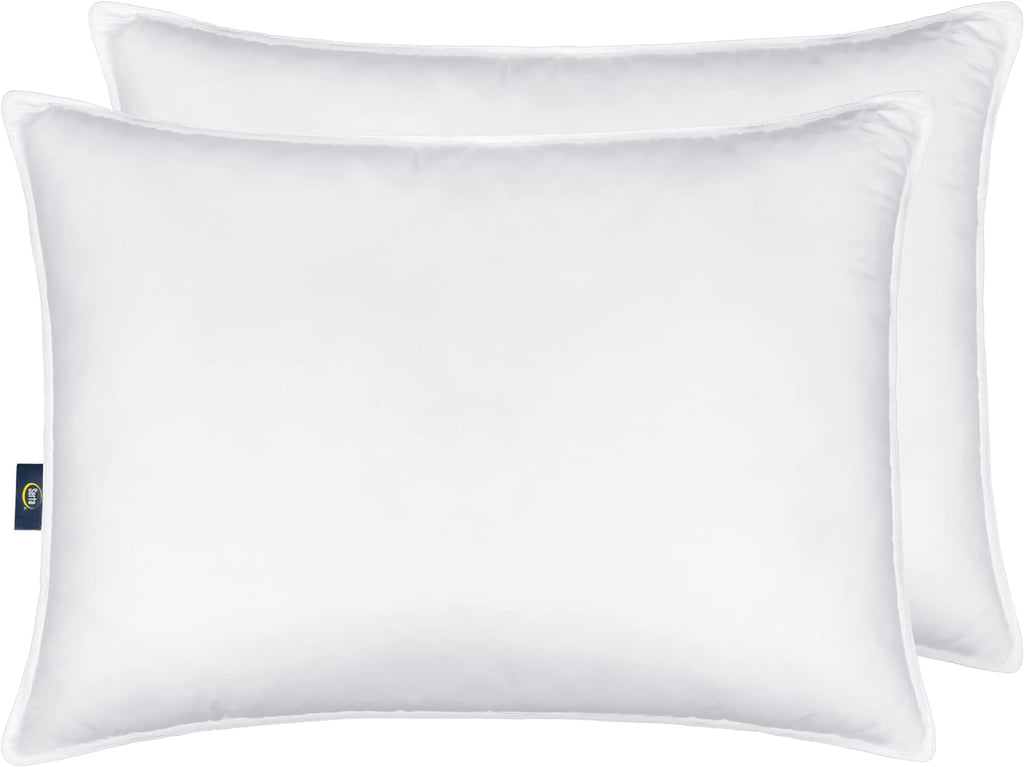 Serta Down Illusion Soft Hypoallergenic Medium/Firm Bed Pillows for Side, Stomach or Back Sleepers (2 Pack), Queen, White 2 Pack cotton Whi…