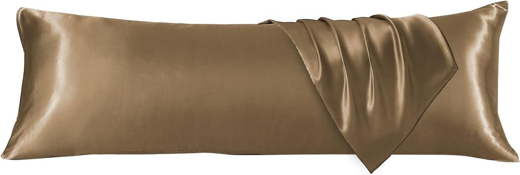 Huxmeyson Body Pillow with Satin Pillowcase, Body Pillow for Adults, Removable Cover, Brown(20"x54" 1 count