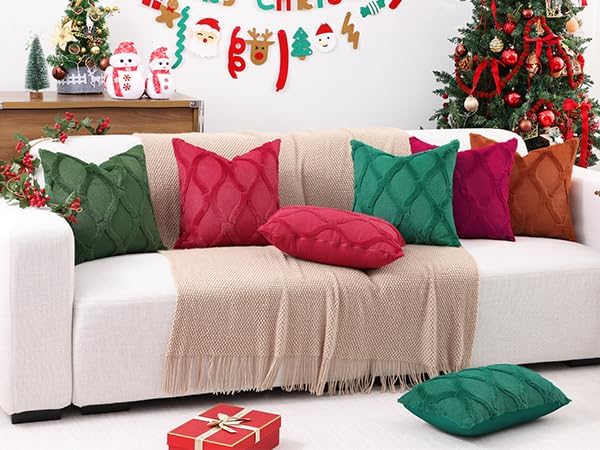 decorUhome Summer Euro Sham Throw Pillow Covers 26x26 Inch Set of 2, Soft Plush Faux Fur Wool Burgundy Accent Couch Pillow Covers for Moder…