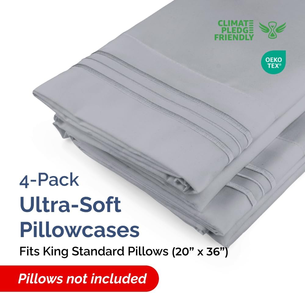 King Standard Pillow Cases Set of 4 - Soft Hotel Quality Pillowcase Covers - Comfy Bedding for Women, Men, Kids & Teens - Machine…