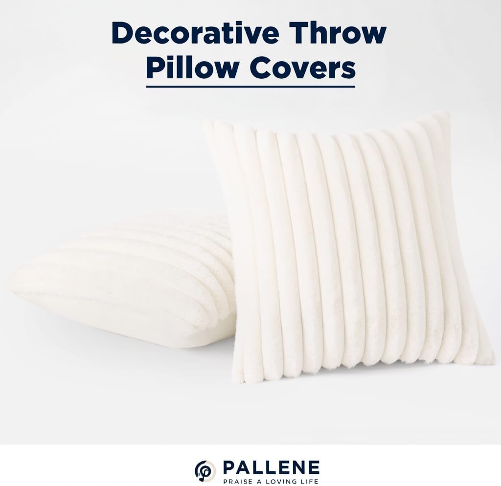 Pallene Faux Fur Plush Fall Throw Pillow Covers 24x24 Set of 2, Luxury Soft Fluffy Striped Decorative Pillow Covers for Sofa, Couch…