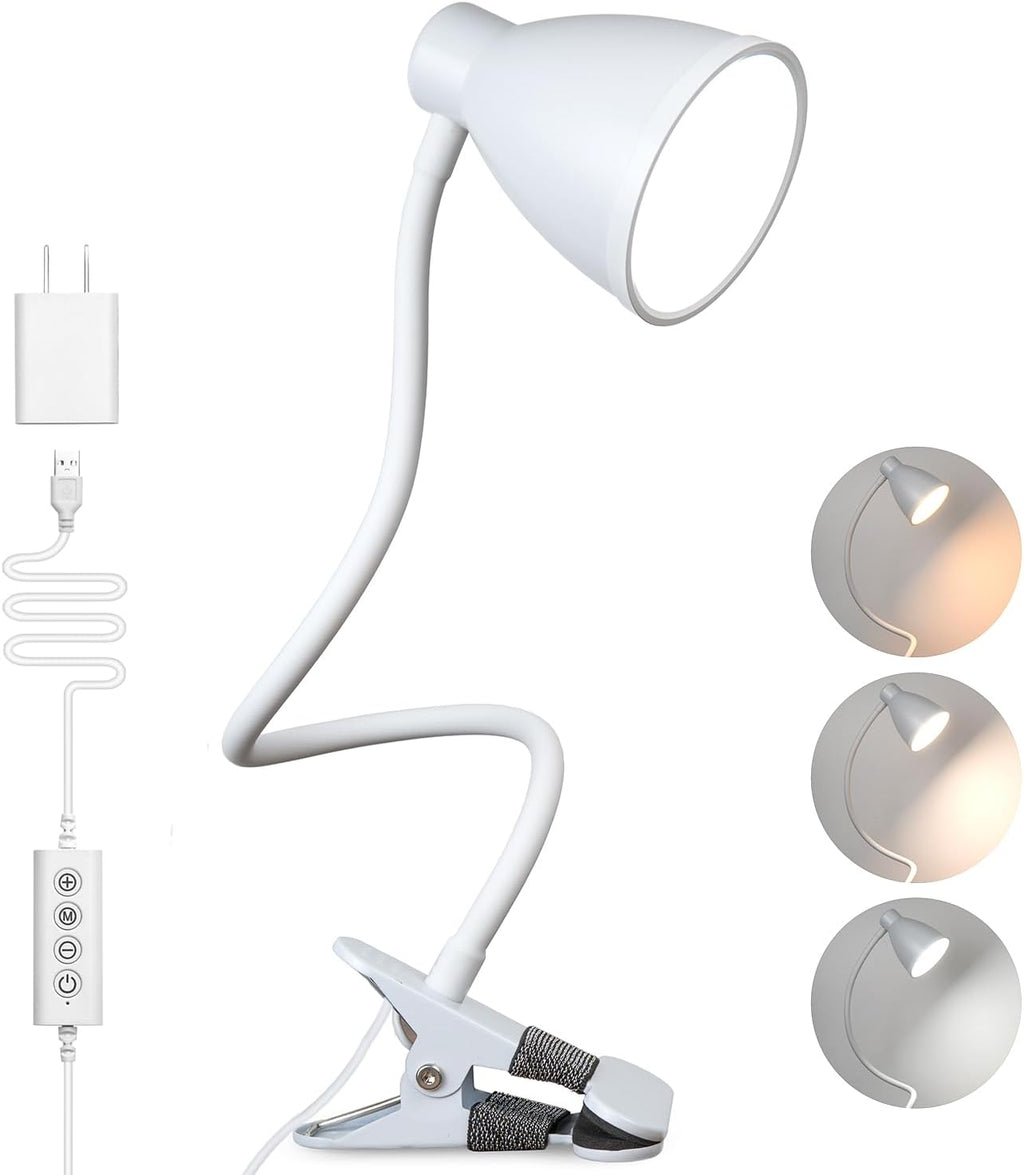 Bohon Clamp Lamp Reading Light 5 Color Modes 10 Brightness Dimmer Bedside Lamp 10W 38 LED Desk Lamp with Auto Off Timer 360° Flexible Goose…