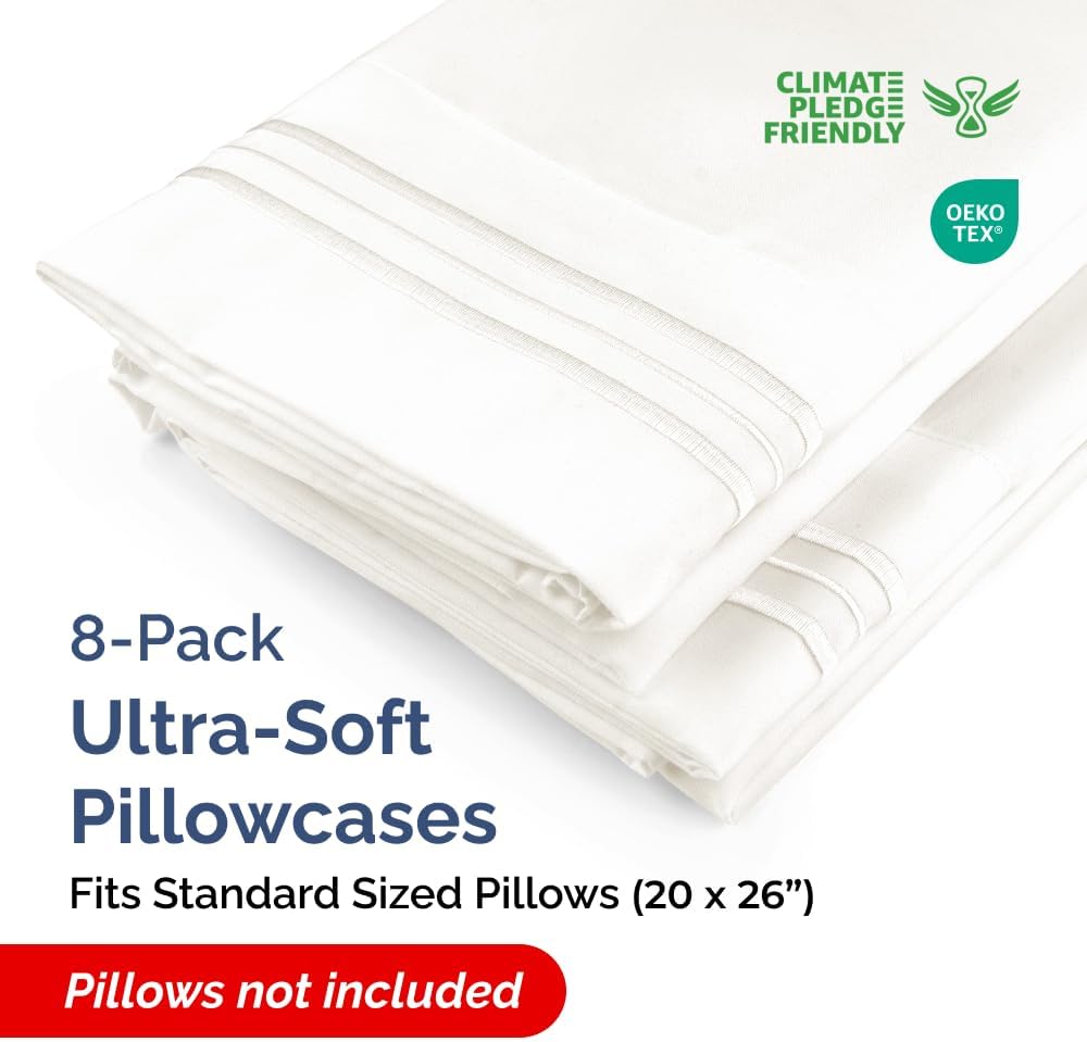 Standard Pillow Cases Set of 8 - Ultra Soft Hotel Quality Pillowcase Covers - Comfy & Wrinkle Free - Shrink, Stain and Fade Resistant…