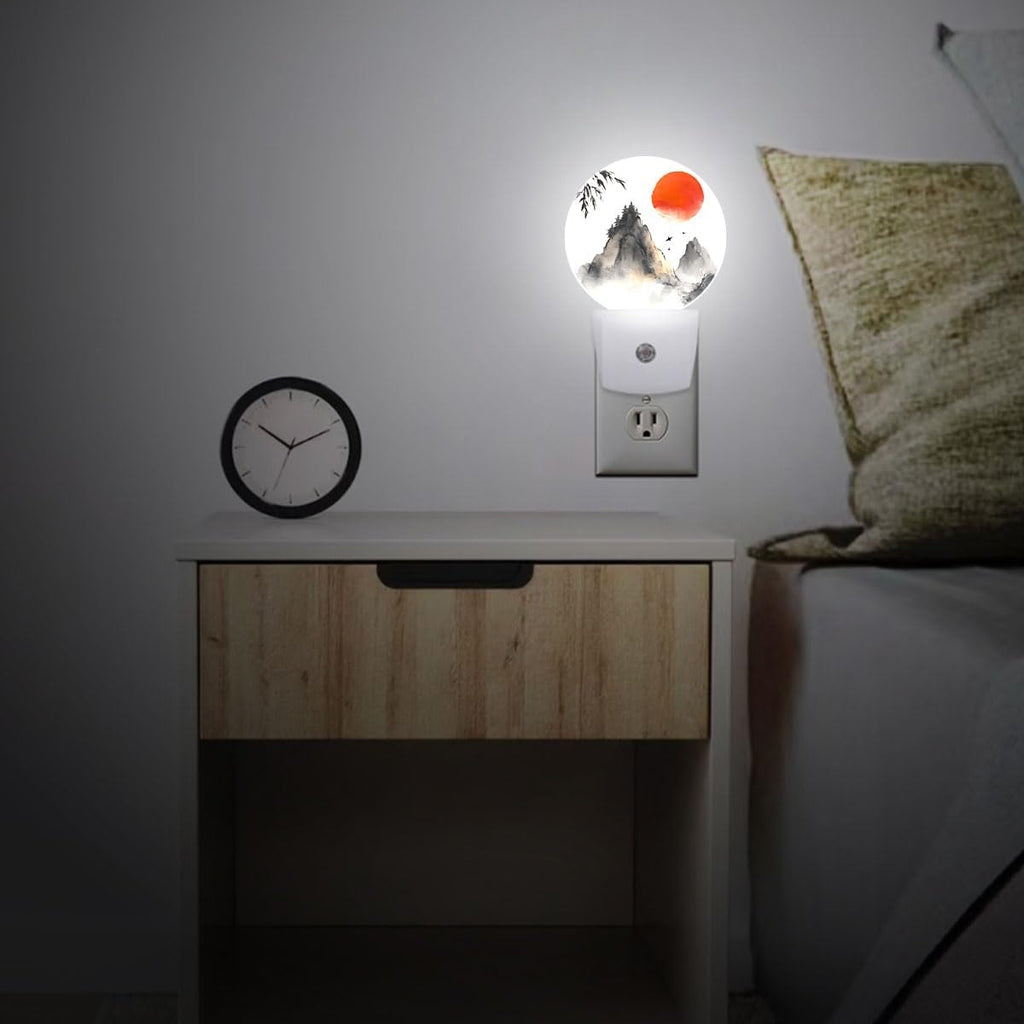 Chinese Landscape Painting Mountain Sunset Night Light Plug-in Sleep Lamp Led Dusk to Dawn Night Light for Bedroom