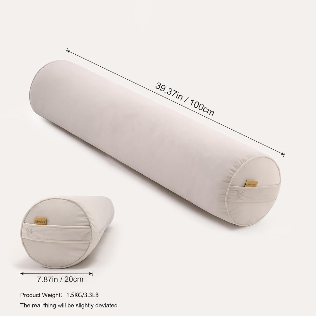 Body Pillow for Adults, Long Round Pillow, Big Cylindrical Pillow, Large Full Bolster Pillows for Side Sleepers (Misty White, 39.37"*7.87")