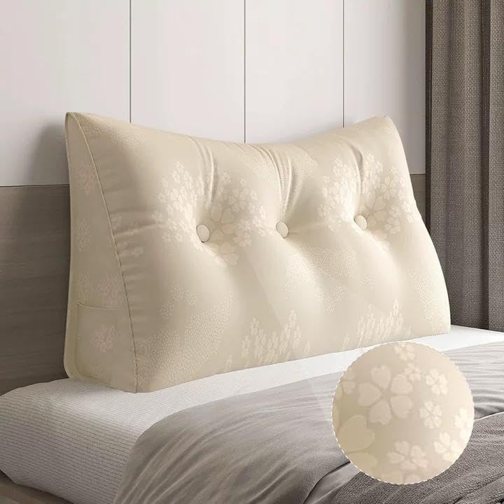 WOWMAX Wedge Pillow Headboard Dorm Headboard Twin XL Bed Cream Bolster Pillow for Bed, Jacquard Satin Fabric 100% Pure Cotton, Light Beige