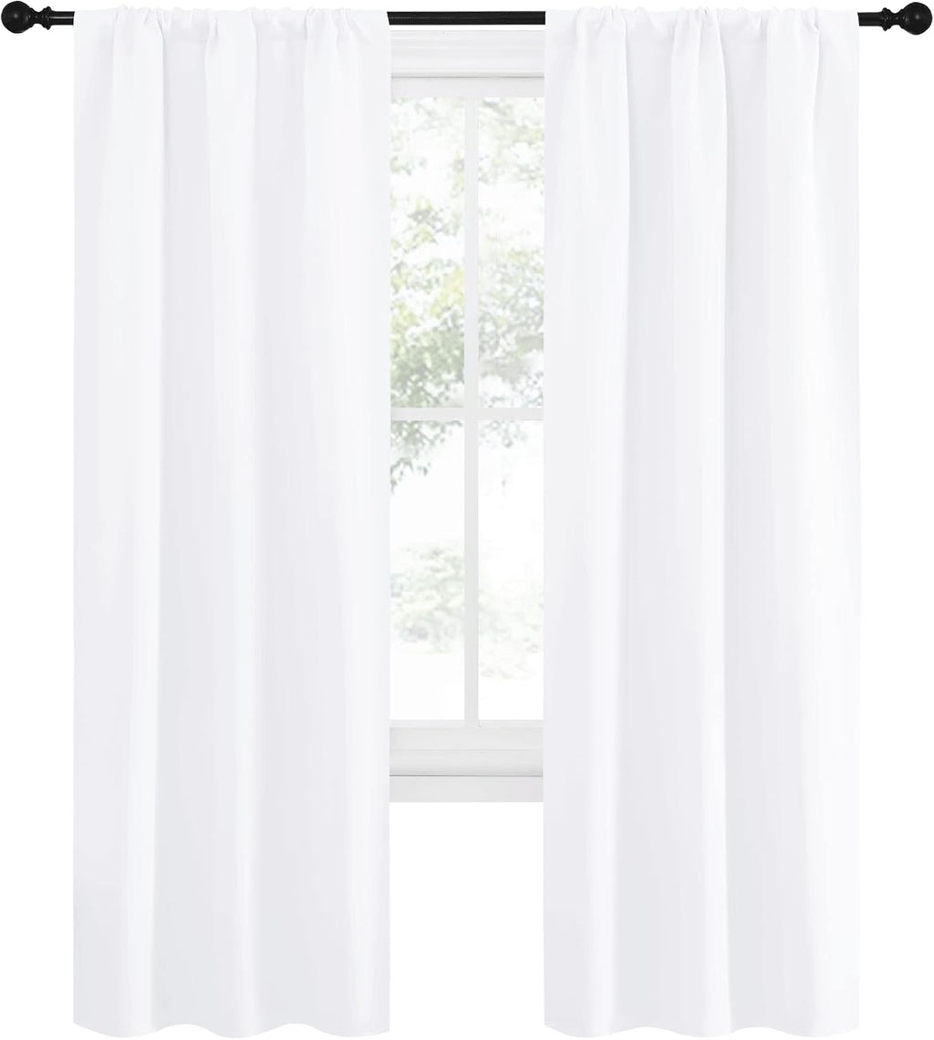 NICETOWN White Curtains 50% Blackout White Curtain Set, Modern Design Solid Rod Pocket Draperies/Drapes for Living Room, Window Dressing…