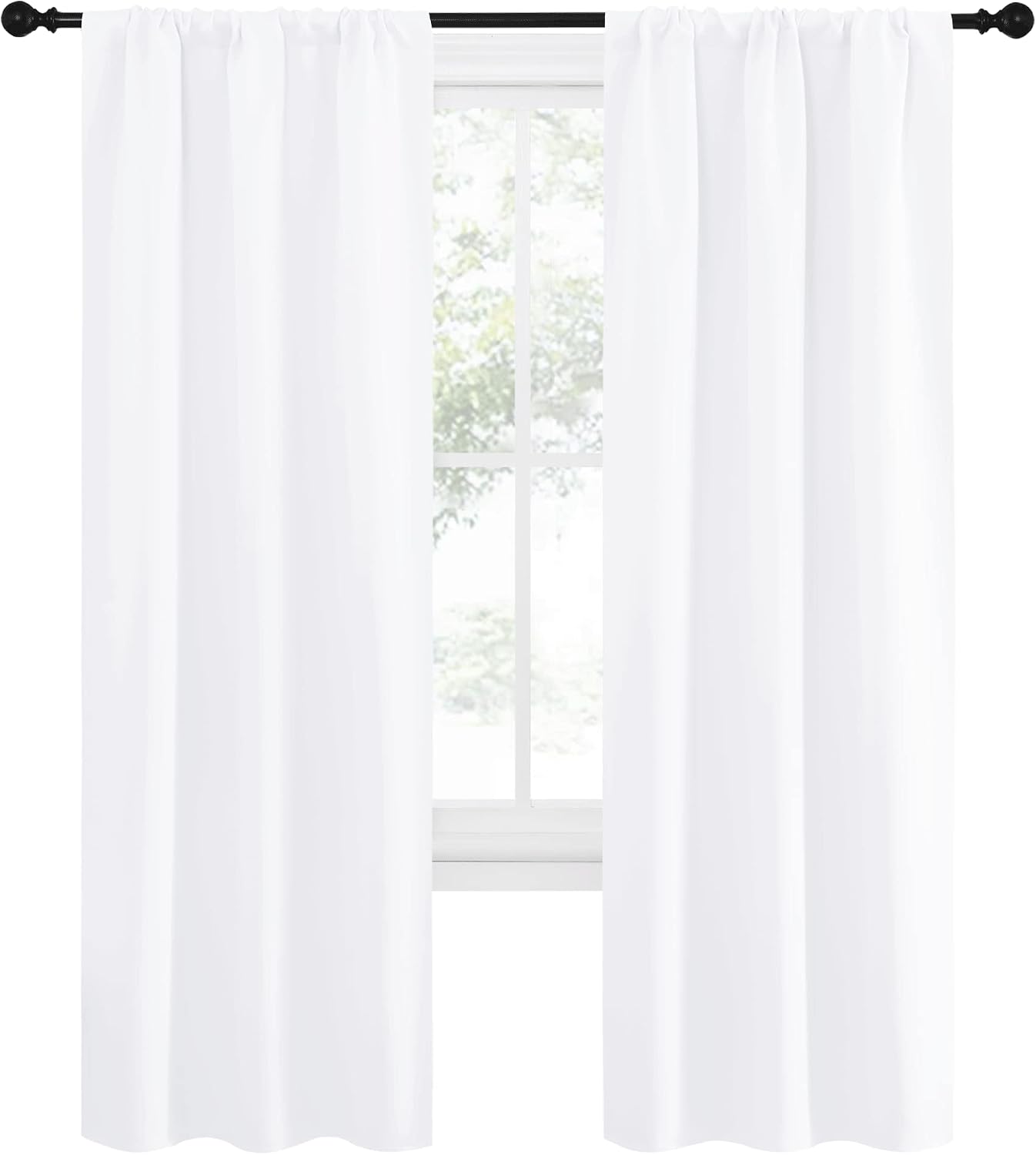 NICETOWN White Curtains 50% Blackout White Curtain Set, Modern Design Solid Rod Pocket Draperies/Drapes for Living Room, Window Dressing…