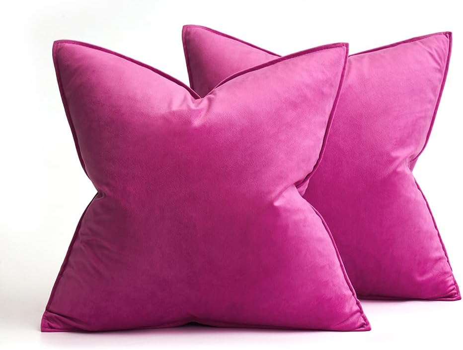 Miulee Summer Hot Pink Velvet Throw Pillow Covers 26x26 Soft Decorative Solid Square Euro Sham Cushion Cases Pack of 2 Modern Luxury Home D…
