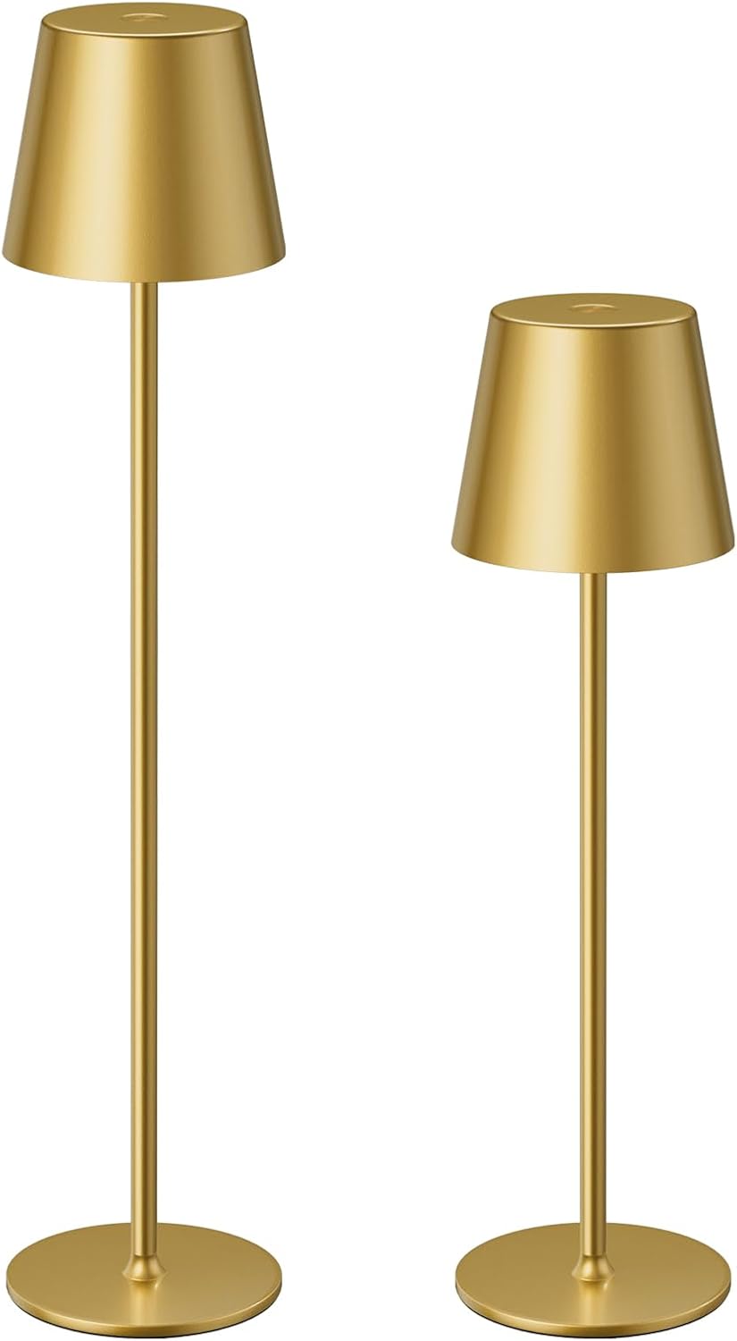 Kakanuo 20" Cordless Table Lamp Rechargeable Gold - 2 Pack 5000mAH Battery Operated Lamp for Counter, 3 Color Stepless Dimming Wireless…