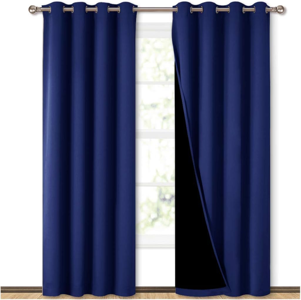 Nicetown 100% Blackout Curtain Set, Thermal Insulated & Energy Efficiency Window Draperies for Guest Room, Full Shading Panels for Shift Wo…
