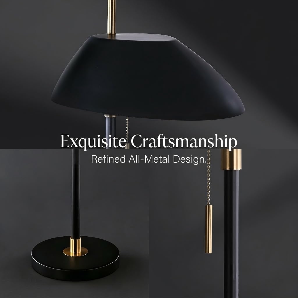 Modern Vintage Black Table Lamp, Industrial Minimalist All-Metal Bedside Lamp with Pull Chain Switch, Decorative Nightstand Lamp for…
