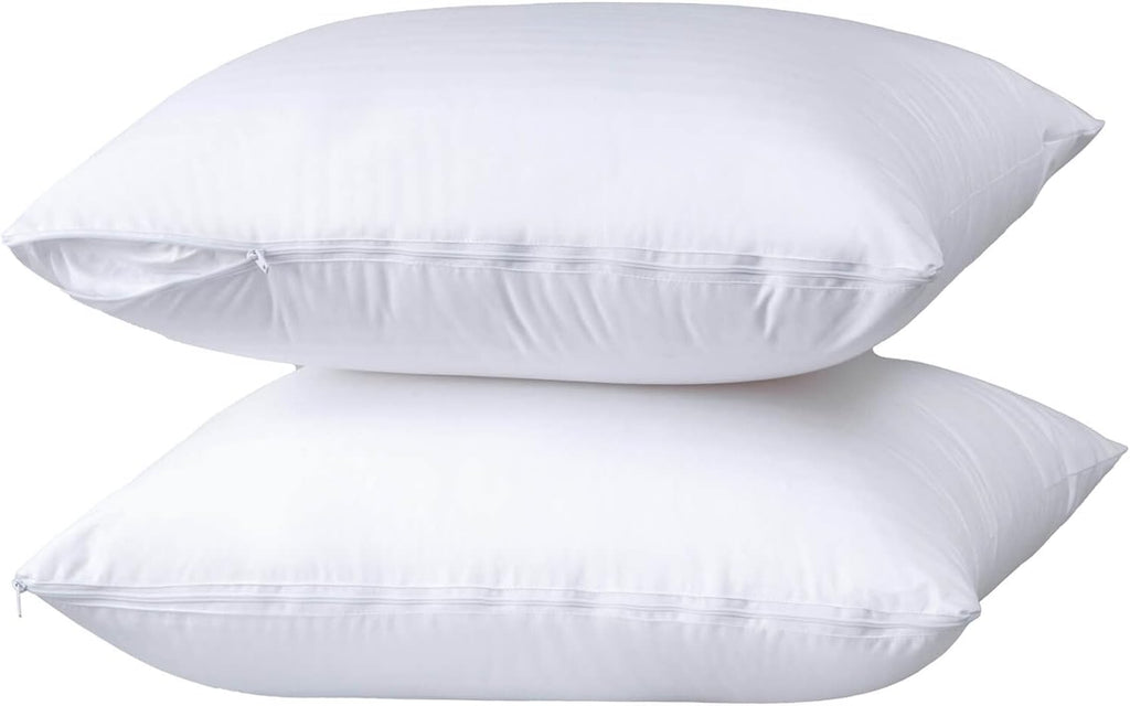 Kingnex 4 Pack Waterproof Feather Proof Pillow Protectors with Zipper on Long Side Standard Size Down Proof Striped Bed Pillow Cover