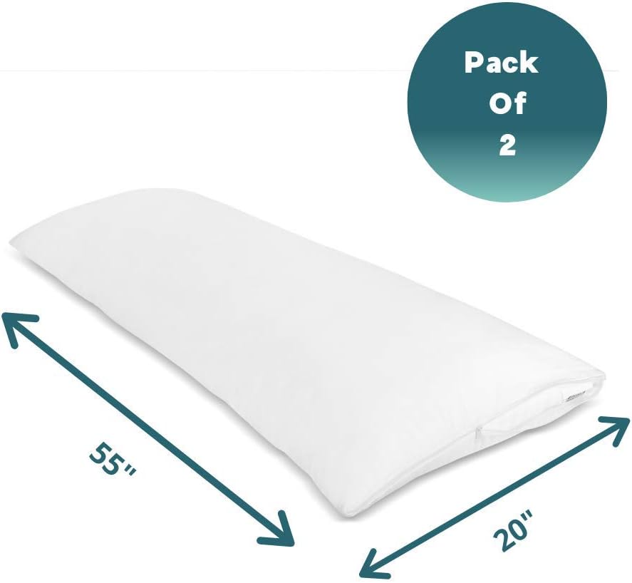 Micropuff Body Size (20 X 55) Pillow Protectors with Zipper - 2 Pack - Soft and Breathable Hypoallergenic Pillow Cover. Pillowcase…