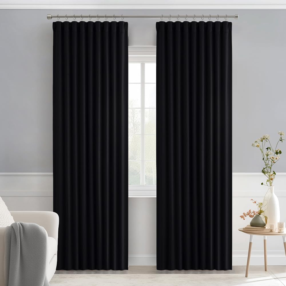 Miulee Back Tab Blackout Curtains 84 Inch Length 2 Panels Set for Living Room Bedroom, Halloween Black Rod Pocket/Pinch Pleated Thermal Ins…