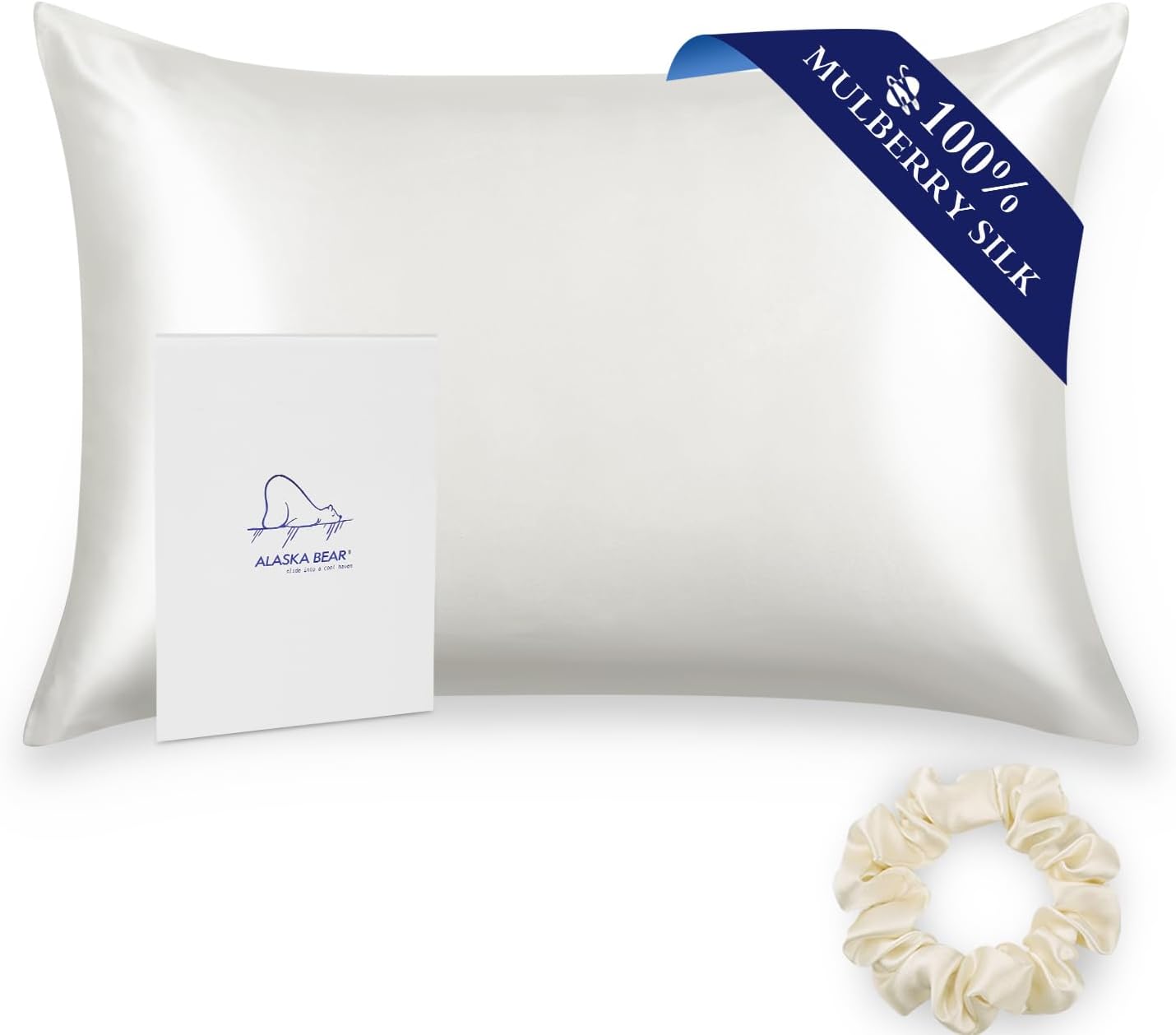 Alaskabear ALASKA BEAR Silk Pillowcase for Hair and Skin, 100% Mulberry Silk Pillow Cases Queen Size for Beauty and Cool Sleep, Scrunchy Gi…