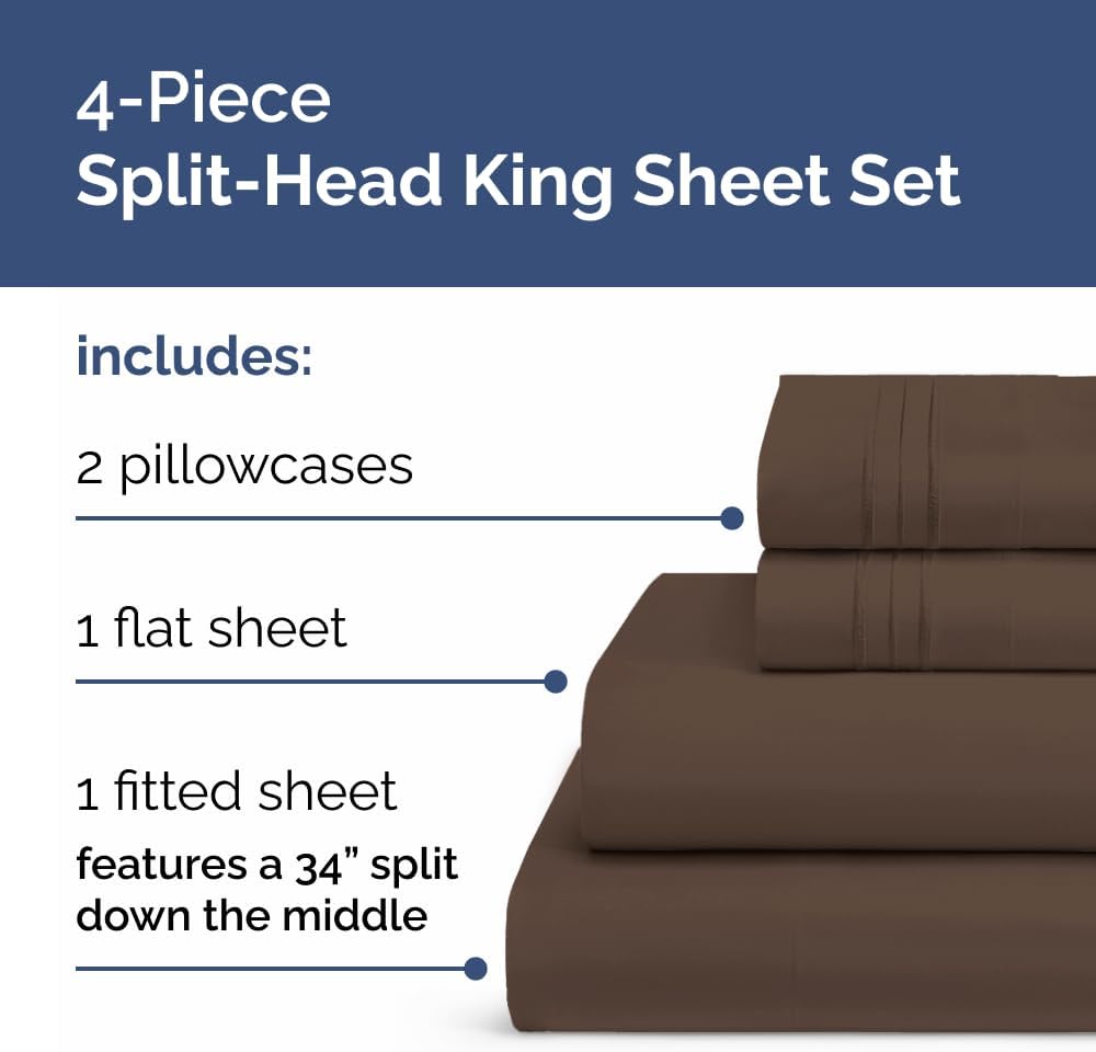 Flex Top Split Head King 4 Piece Sheet Set - Ultra-Soft, Breathable & Cooling Bed Sheets Set - Hotel Luxury Bedding for Women & Men with…