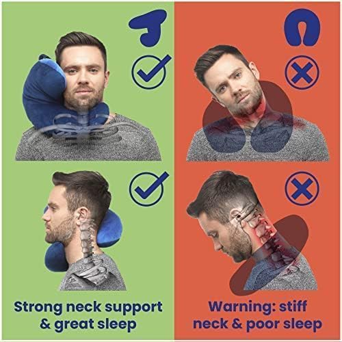 J-Pillow Travel Pillow + Carry Bag, (No Scarf) - Chin & Neck Support in Any Sitting Position, Travel Pillow for Aeroplane - (Blue) Blue