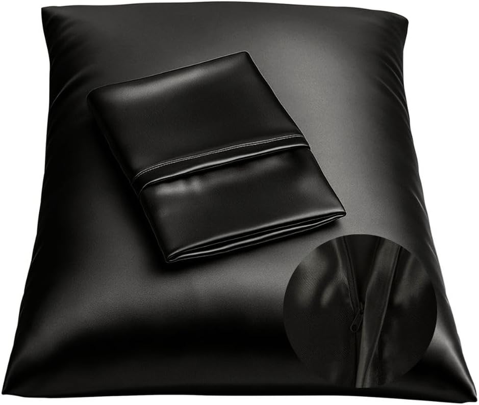 Blissford Black Satin Pillowcase with Zipper for Hair and fabric comfort, Feels Soft and Cool Like a Silk Pillowcase, Satin Pillow Cases…
