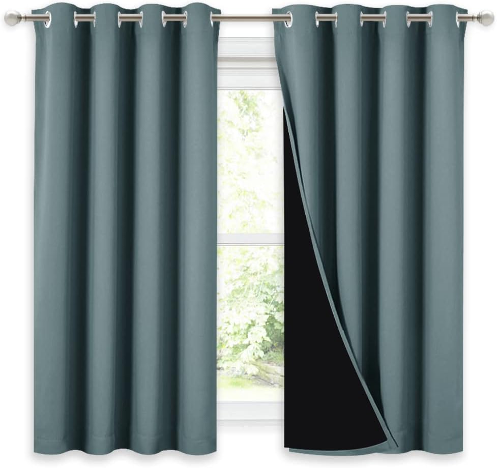 Nicetown 100% Blackout Curtains 54 inches Long, Double-Deck Completely Blackout Window Treatment Thermal Insulated Lined Drapes for Small W…