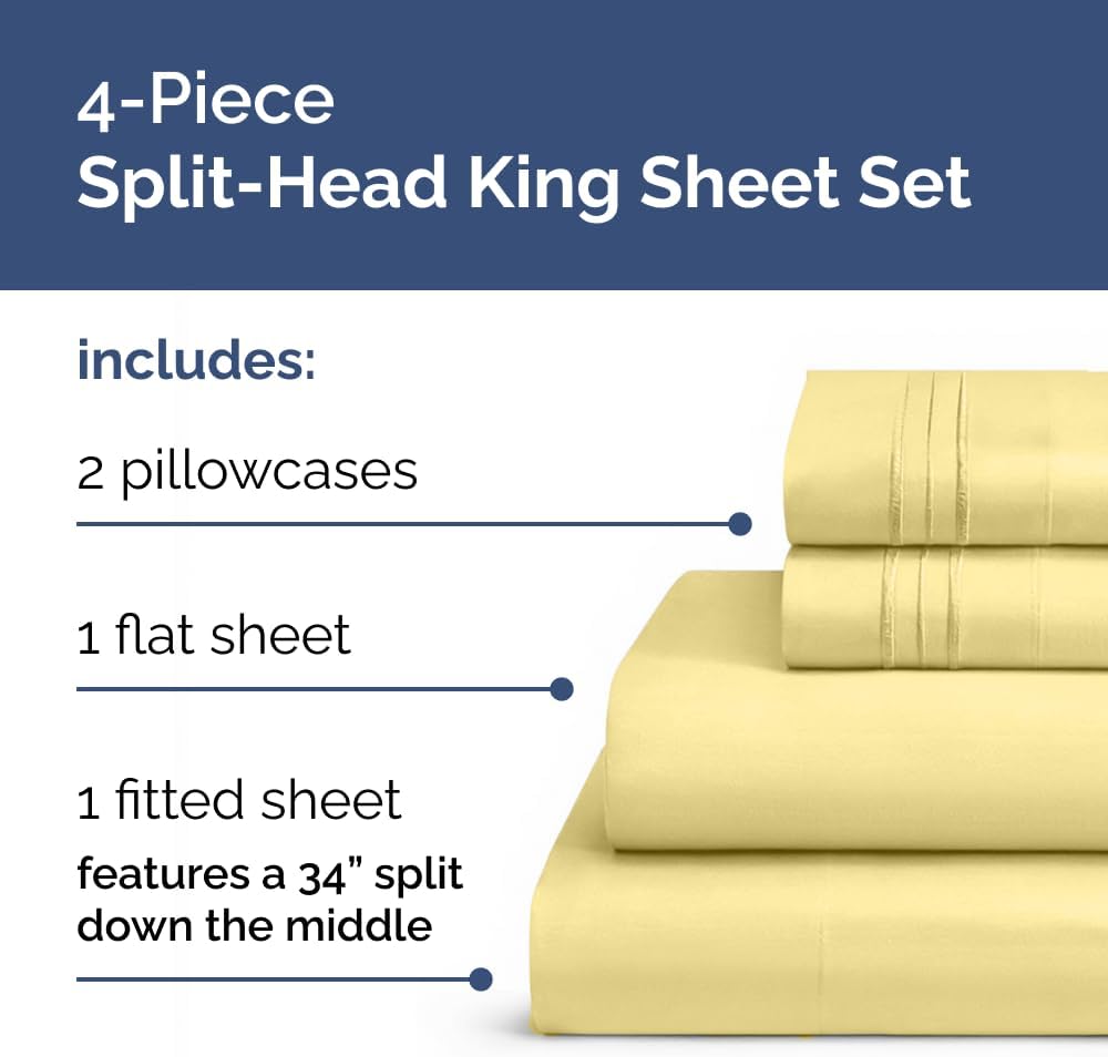 Flex Top Split Head King 4 Piece Sheet Set - Ultra-Soft, Breathable & Cooling Bed Sheets Set - Hotel Luxury Bedding for Women & Men w…