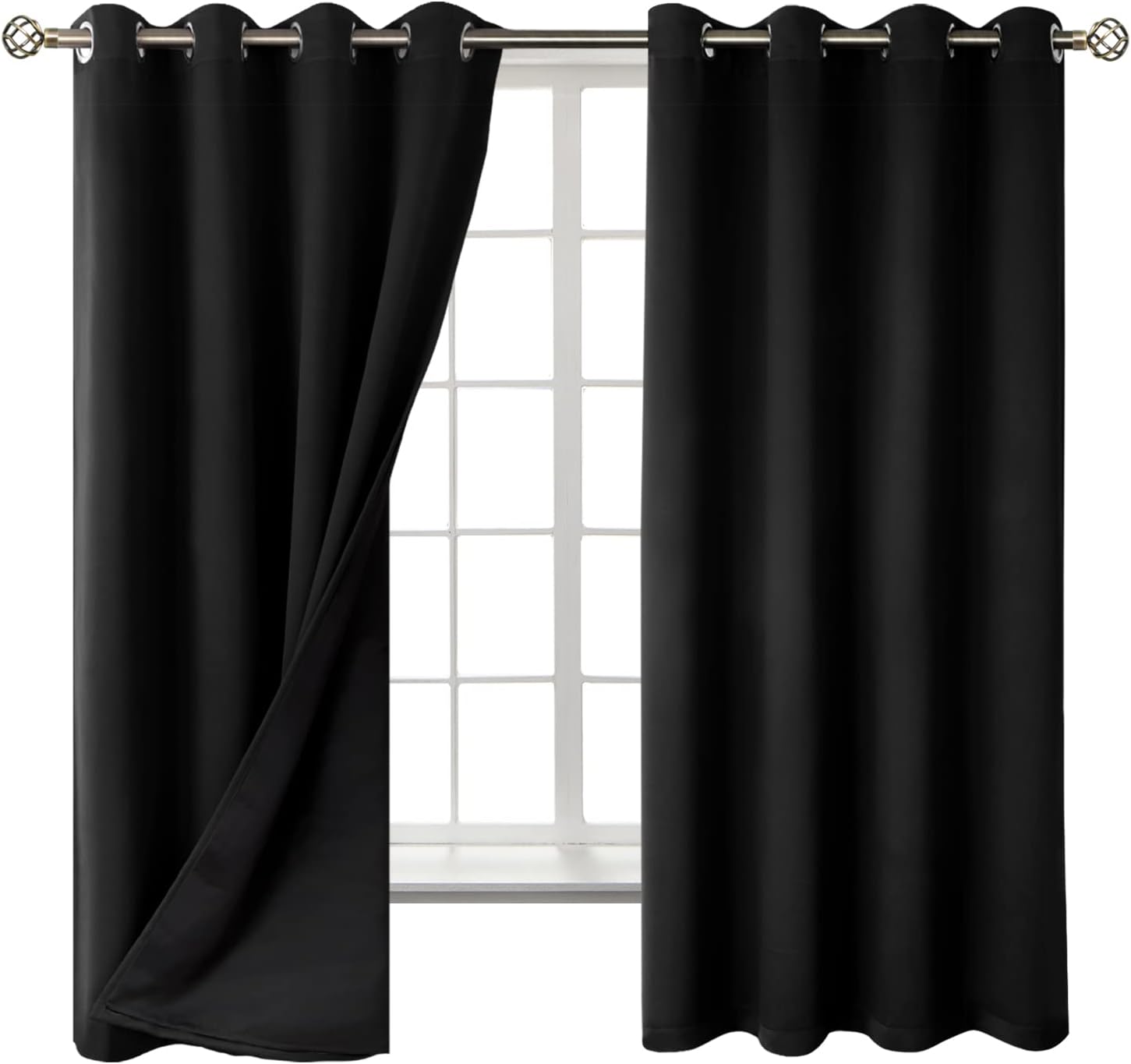 BGment Thermal Insulated 100% Blackout Curtains for Bedroom with Black Liner, Double Layer Full Room Darkening Noise Reducing Grommet Curta…
